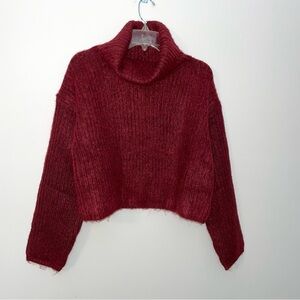 Thakoon Cropped Ribbed Sweater Large Alpaca Blend Burgundy NEW